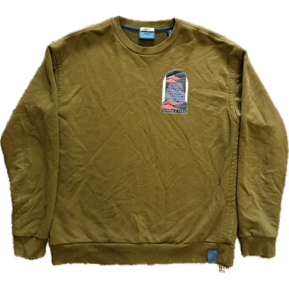 Scotch & Soda Organic Cotton Brown Graphic Crewneck Sweatshirt Men XXL 2XL